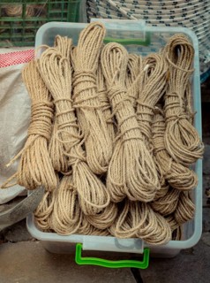 Bundle of linen rope in a market place