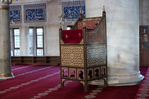 Wooden minbar sermon pulpit of Ottoman times in mosque