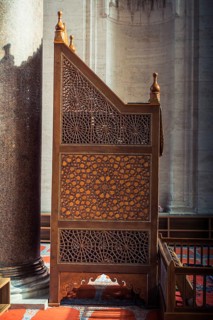 Wooden minbar sermon pulpit of Ottoman times in mosque