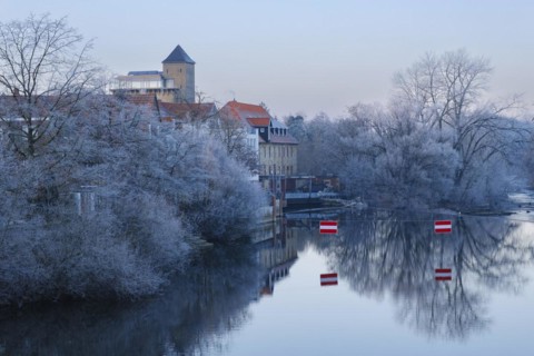 Landscape on the Ems with hoarfrost