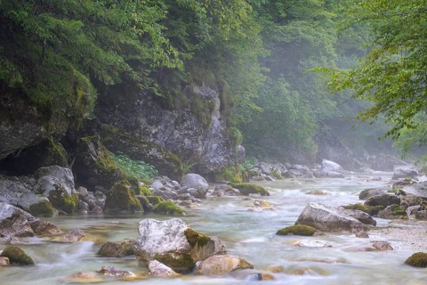 Light haze lies over the river Soca