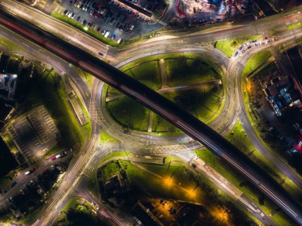 Top Down Night over Penn Inn Flyover and Roundabout in Newton Abbot