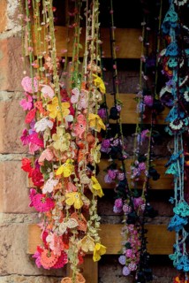 Turkish colorful needle work embroidery flowers as background