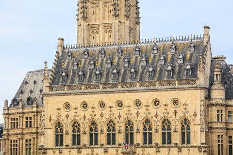 Gothic Town Hall with Belfry at the Place des Heros