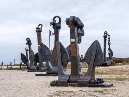 Exposed black historic anchors in old fortification