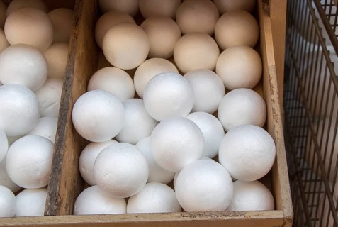 Dozens of styrofoam balls in the view