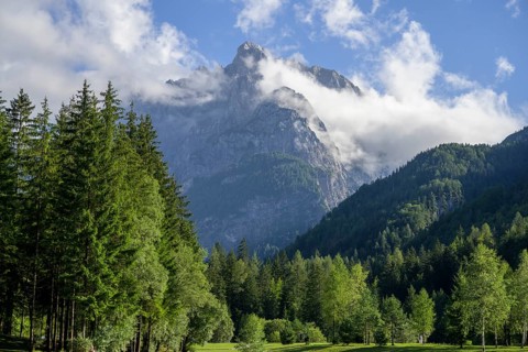 View from the bathing lake Jezero Jasna to mountain Prisank