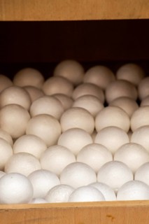 Dozens of styrofoam balls in the view