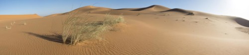 Beeindruckender Panoramablick auf die Wueste Sahara im Sueden Marokkos. Merzouga