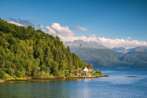 Houses on the shore of the Hardangerfjord