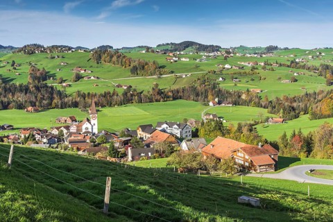 Hilly landscape with villages