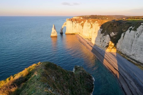 View of the Aiguille and Porte d'Aval at the Falaise d'Aval