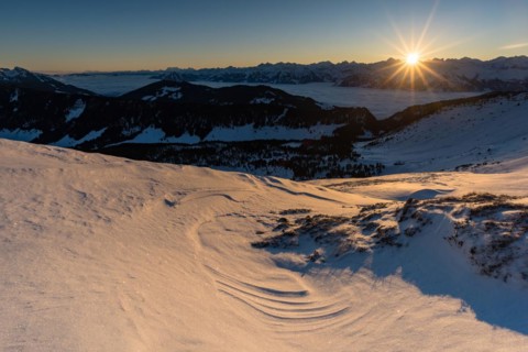Winter landscape at sunrise on the Rickhubel