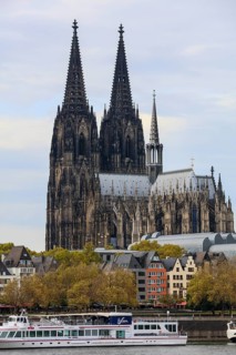View from the Rhine bank Cologne Deutz over the Rhine to the Cologne Cathedral or High Cathedral Church Saint Peter