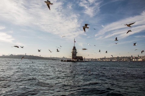 Maidens Tower located in the middle of Bosporus