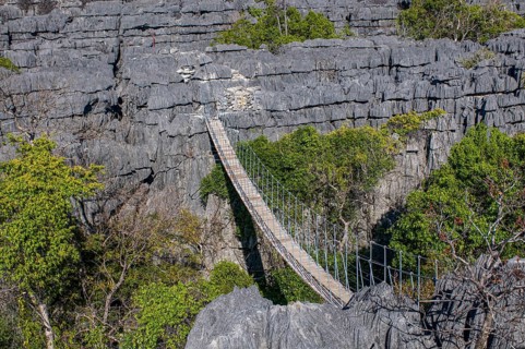 Hanging bridge in the Tsingy plateau in the Ankarana Special Reserve