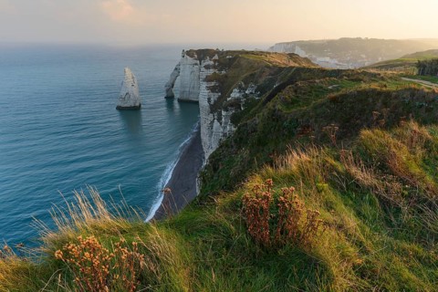 View of the Aiguille and Porte d'Aval at the Falaise d'Aval
