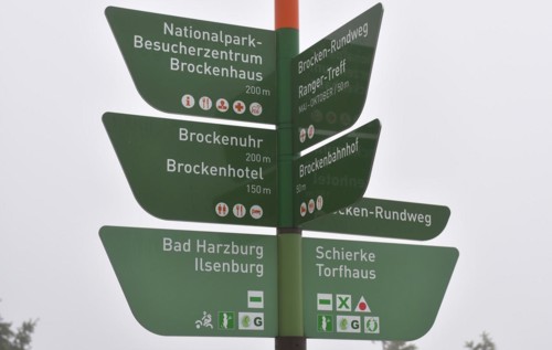 Signpost in the Harz Mountains at the Brocken