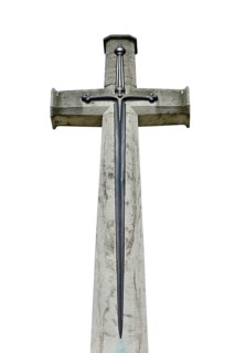 Cross of Sacrifice at military cemetery of the Commonwealth War Graves Commission burial ground for First World War One British soldiers in West Flanders