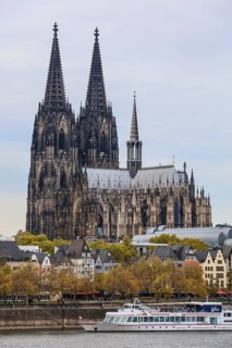 View from the Rhine bank Cologne Deutz over the Rhine to the Cologne Cathedral or High Cathedral Church Saint Peter