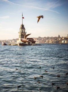 Maidens Tower located in the middle of Bosporus