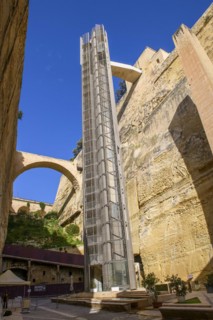 Lift with modern architecture from harbour in historic old town of La Valletta to Upper Barraka Gardens