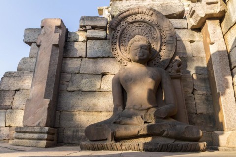 Large sculpture of the Buddha. Buddhist Monuments at Sanchi. Monument of Indian Architecture