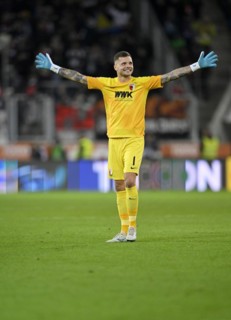 Goal celebration Goalkeeper Rafal Gikiewicz FC Augsburg FCA