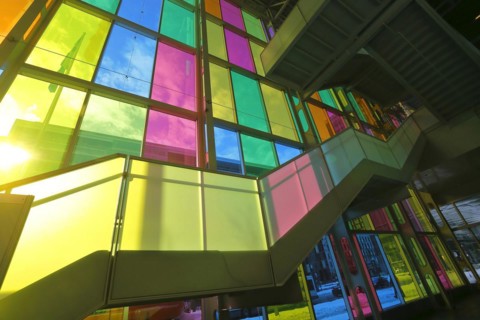 Colorful reflections in the foyer of the Palais des congres de Montreal