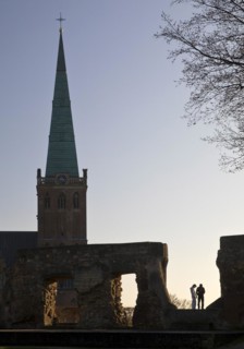 Ruin of Heinsberg Castle with the Church of St. Gangolf