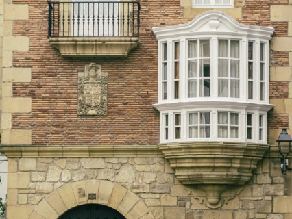 Large wooden bay window