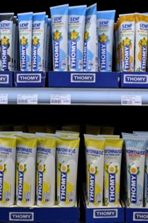 Thomy mustard tubes and mayonnaise sales shelf