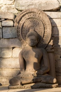 Large sculpture of the Buddha. Buddhist Monuments at Sanchi. Monument of Indian Architecture