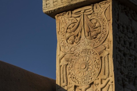 Detailed carving on gateway to Great Stupa