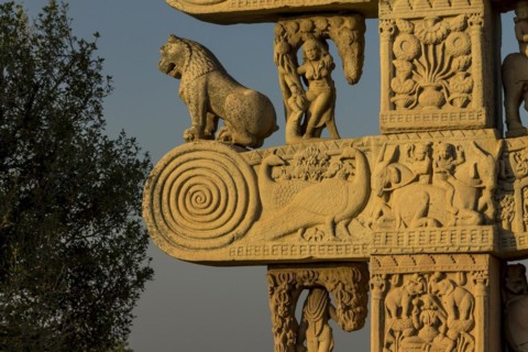 Detailed carvings including images of scanes from the Buddhas life. North Torana