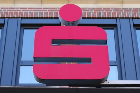 Font and logo Sparkasse on the savings bank building