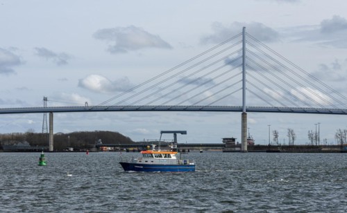 Police boat at the Strelasund crossing in Ruegen