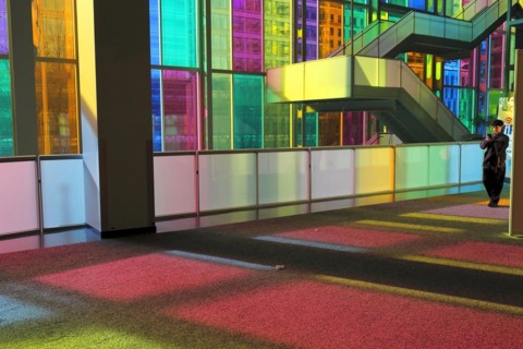Colorful reflections in the foyer of the Palais des congres de Montreal