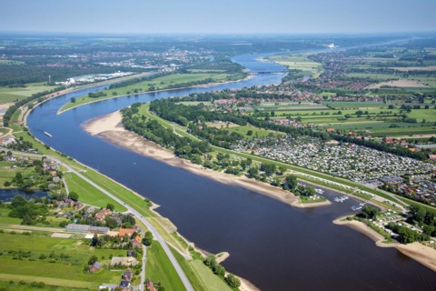 Aerial view of the Elbe landscape near Drage