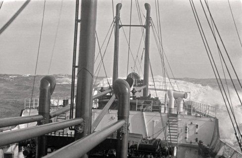 Foredeck of a cargo ship on the high seas