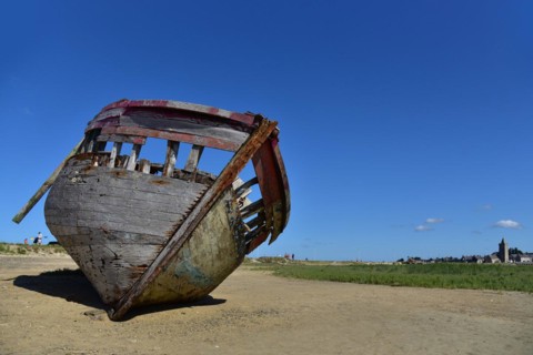Shipwreck in the port of Portbail in the department of Manche