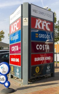 Notice board sign of brands at Reading West motorway service station