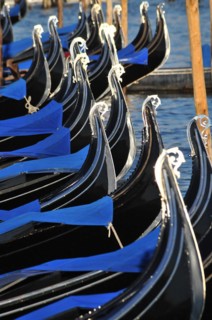 Gondolas on the pier of St Marks Square in Venice