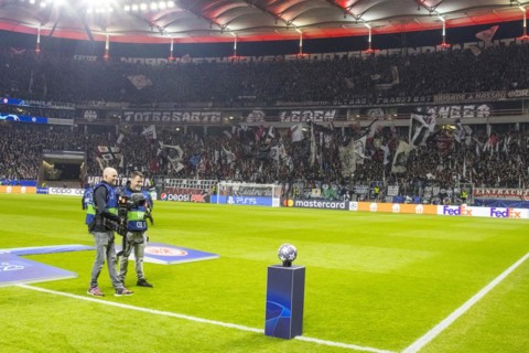 Frankfurt fans and the camera crew wait for the teams to enter