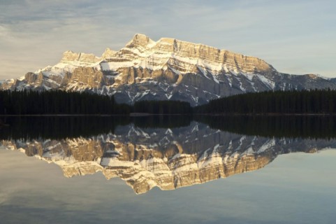 Mount Rundle at sunrise from Two Jack Lake
