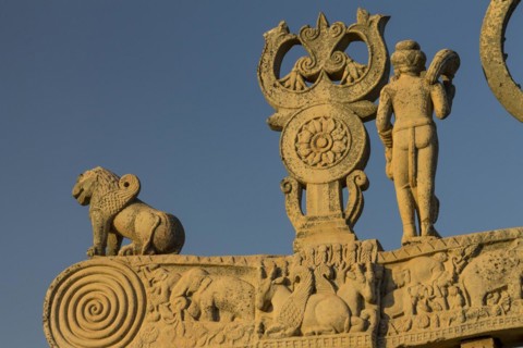 Detailed carvings including images of scanes from the Buddhas life. North Torana