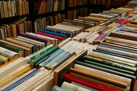 Many used books in a library