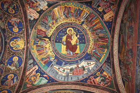 Ceiling painting in Horezu Monastery in Brancoveanu style from 1690