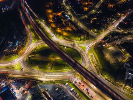 Night Top Down over Penn Inn Flyover and Roundabout from a drone Newton Abbot