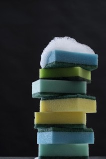 Lined up plaster sponges with foam
